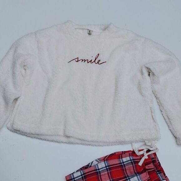 NEW L SMILE ED ELLEN DEGENERES buffalo plaid red sherpa HOLIDAY PAJAMAS NWT - Picture 6 of 16